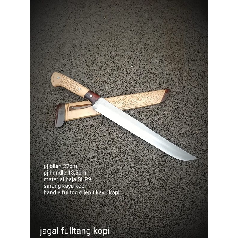 Pisau sembelih fulltang 27cm baja SUP9 kayu kopi ukir