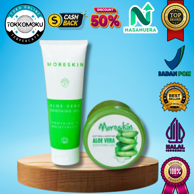 Moreskin Aloe Vera Soothing Gel - Gel Lidah Buaya Multifungsi 100% Alami (250ml & 100ml) - Melembapk