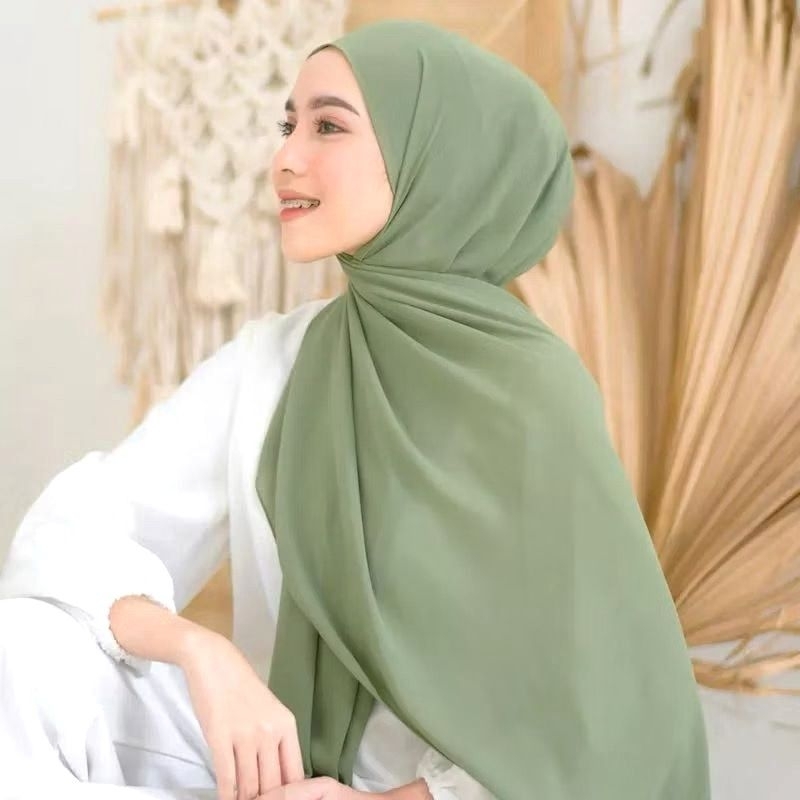 SAGE GREEN Pashmina Ceruty Babydoll ( Hijab Warna Sage Green )