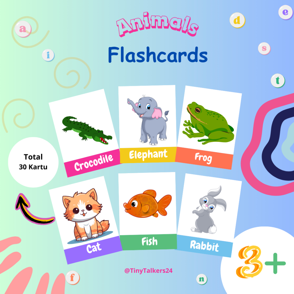 Flashcard Mainan Edukasi Bahasa Inggris Tema Binatang Animals 30 Kartu