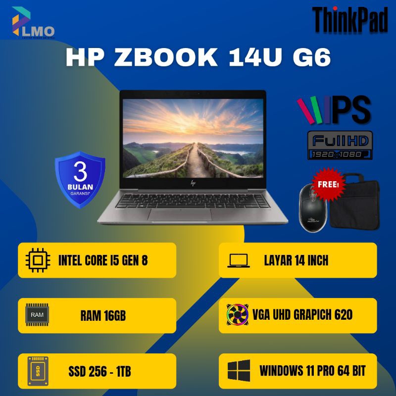 Laptop HP ZBook 14u G6 Intel Core i5 Gen 8 Ram 16GB Ssd 256GB Second Berkualitas