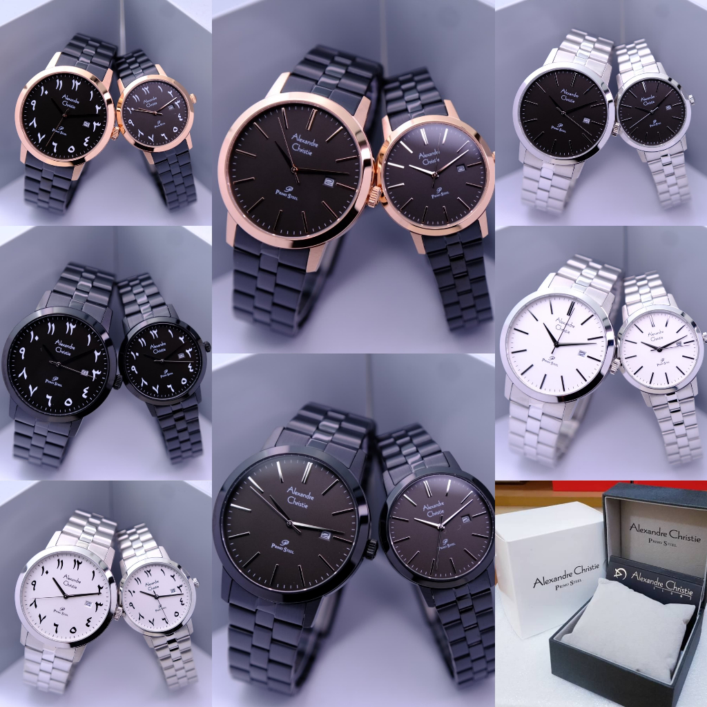 JAM TANGAN COUPLE ALEXANDRE CHRISTIE AC 1007 AC1007 BLACK STAINLESS ORIGINAL
