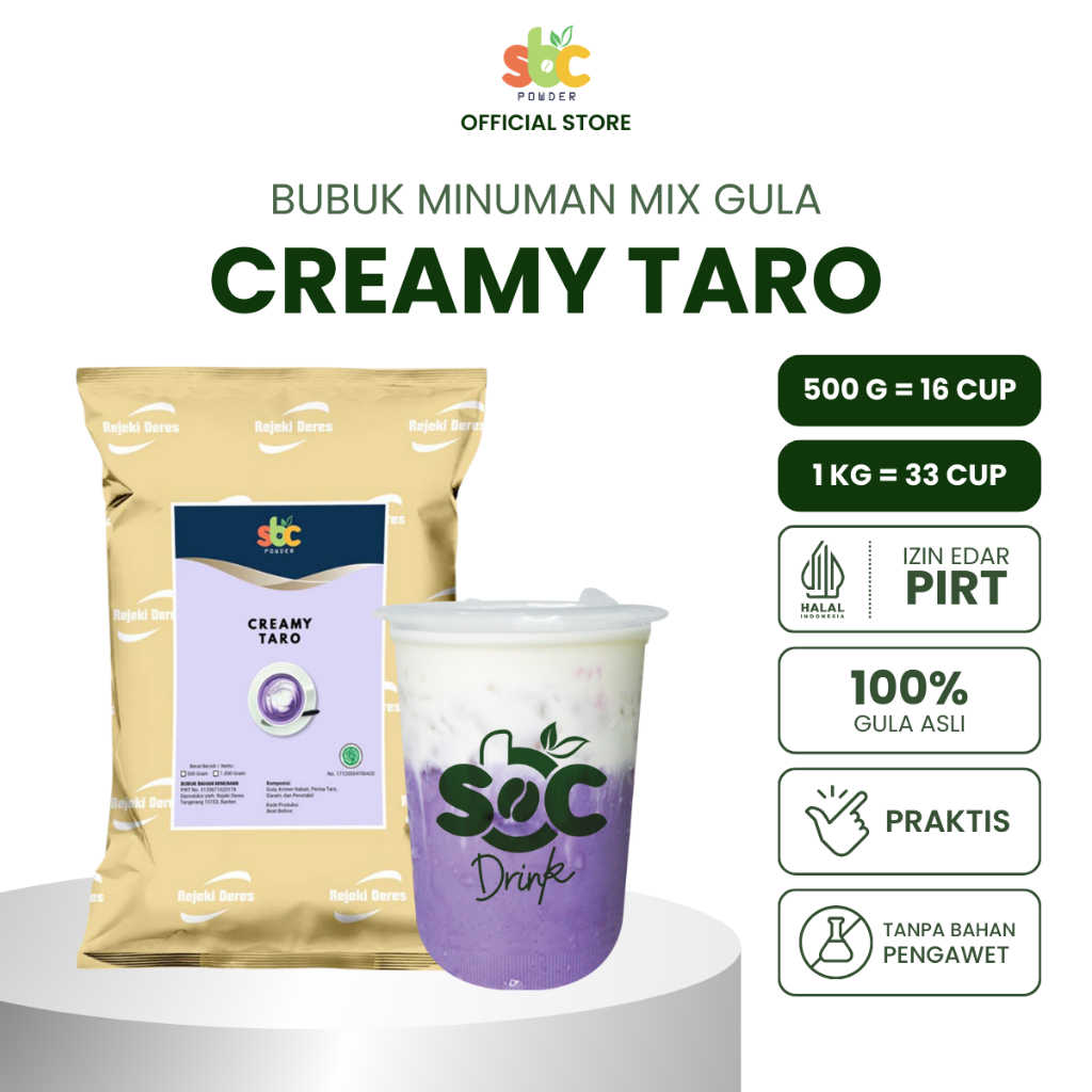 

SBC - Bubuk Minuman SBC Creamy Taro 500g / Powder Minuman Taro / Bubuk Bahan Minuman Mix Gula / Minuman Creamy