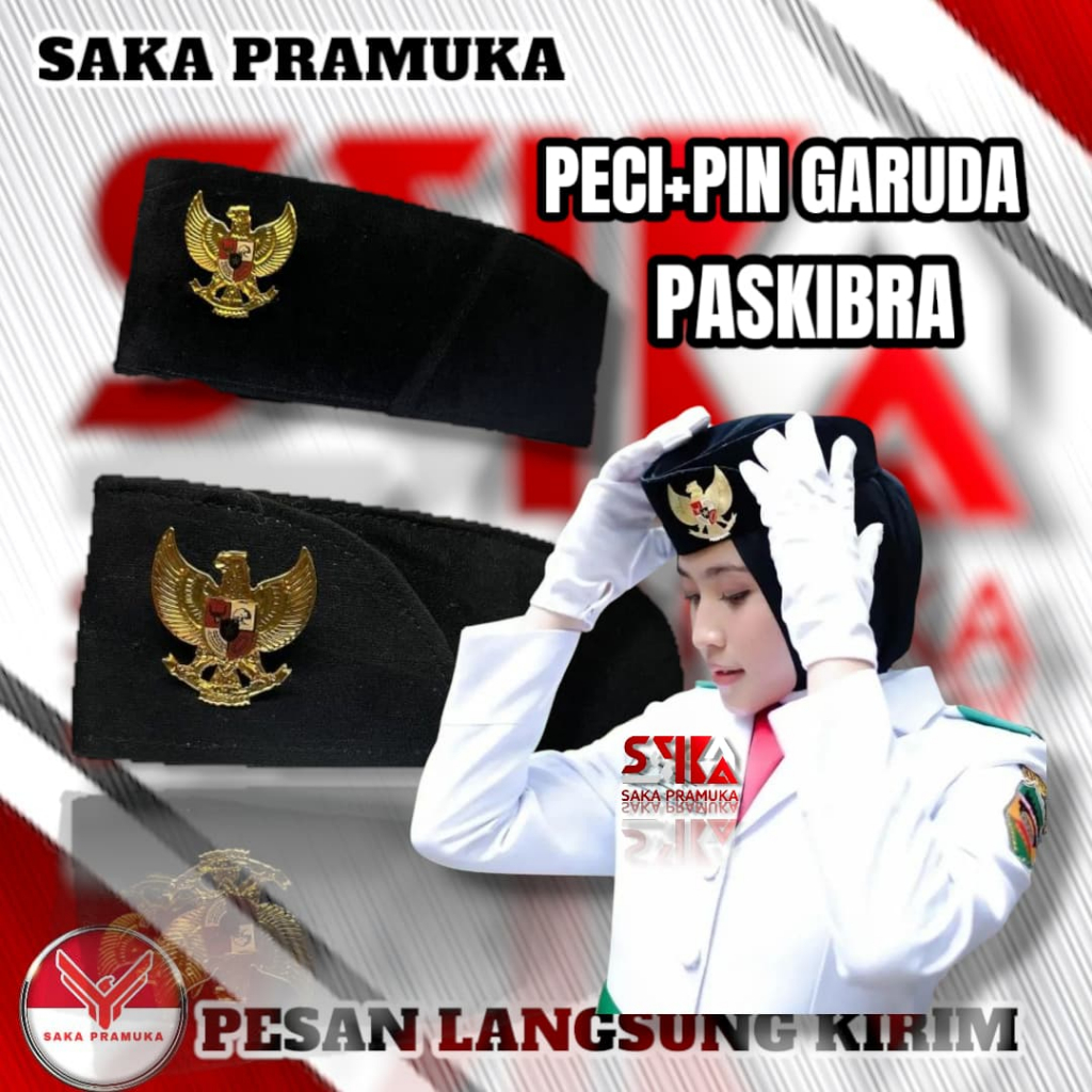 Peci kopyah songkok hitam paskibra + pin garuda
