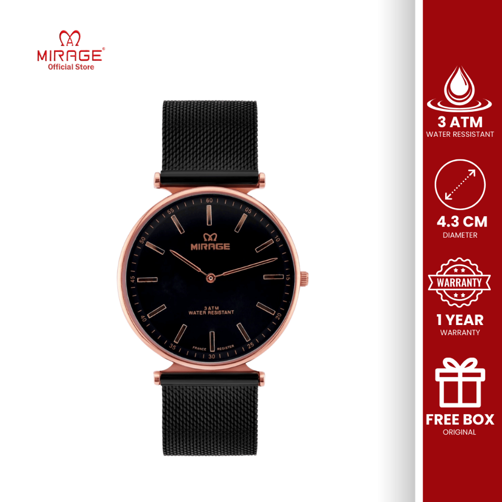 Mirage Jam Tangan Pria Original Stainless Steel Pasir Hitam Rosegold Bergaransi Anti Karat 8711 M