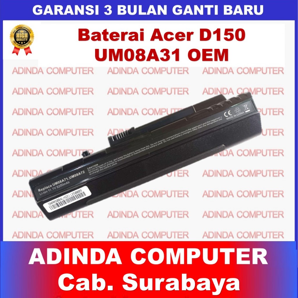 Baterai Acer Aspire One D150 D250 AOD250 AO531 AO531H 531H UM08A73 UM08A74 UM08B31 UM08B41 UM08B51 U