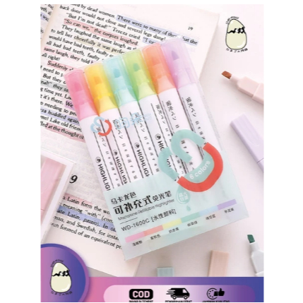 

House Station - Set Highlighter Dua Sisi Warna isi 6Pcs Pen 2 sisi Diary Marker Stationery Lucu Unik Penanda Buku Warna Warni Stabilo Pastel Stabilo Lucu