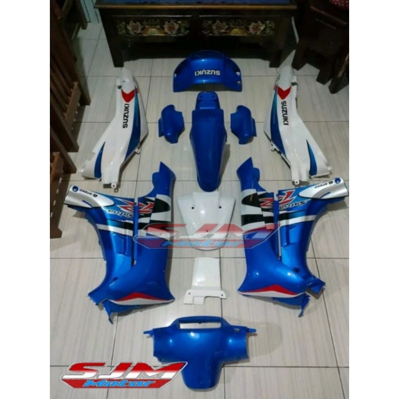 Full set body halus satria lumba body set satria 2 tak cover body halus satria lumba 2 tak biru puti
