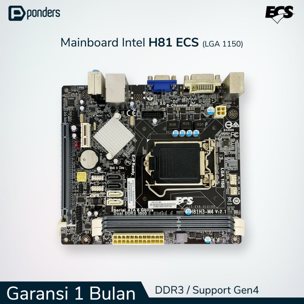 Mainboard Intel ECS H81 LGA 1150 DDR3 Support Gen4