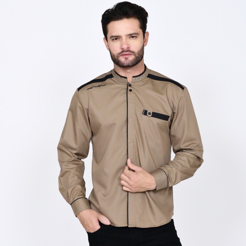 Baju Koko Pria Muslim Motif Yisunsin Lengan Panjang Warna Hijau Botol Original Elrumi Berkualitas