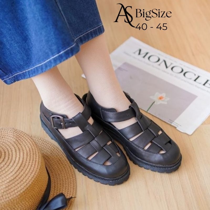 AS - 566 Hitam Sepatu Wanita Docmart Korean BigSize 40.45 Sepatu Docmart Tali Casual Formal