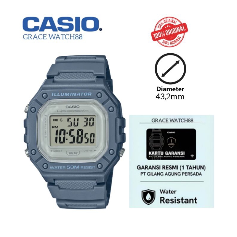 Jam tangan Casio W-218HC-2AVDF Jam tangan Pria jam tangan wanita Casio