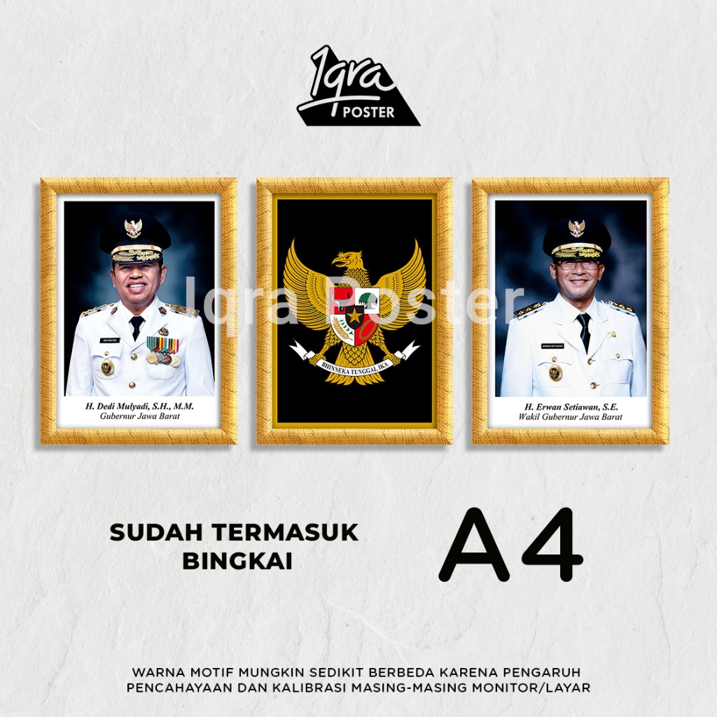 Foto Gubernur Wakil Gubernur Jawa Barat Set Garuda - Hiasan Dinding Poster Gubernur & Pigura A4