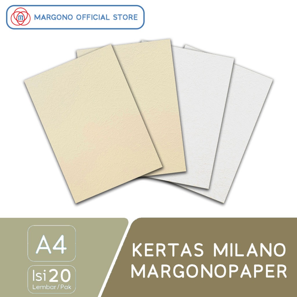 

Margono Kertas Warna A4 Milano Ivory / White Putih 220 gsm - 20 Lembar