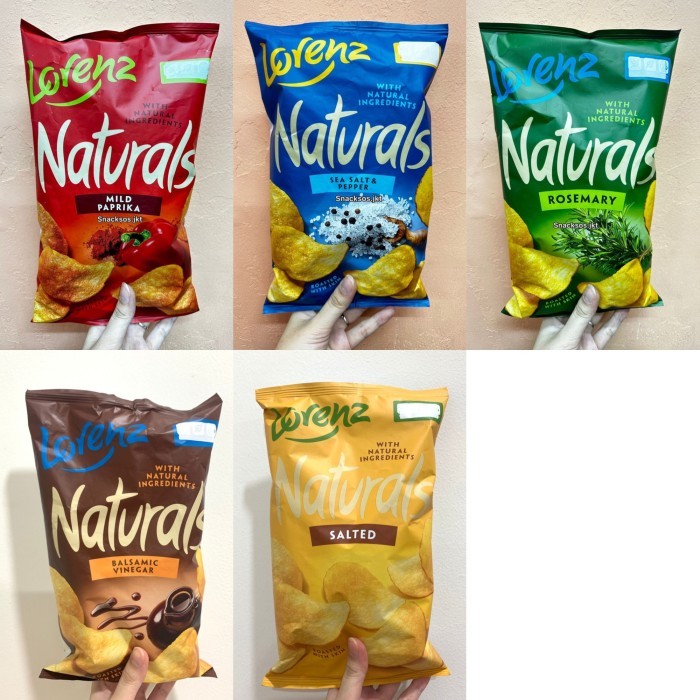 

Camilan Makanan Ringan Snack Impor Germany Lorenz Crispy Potato Chips 100 Gr Varian Natural Rasa ( Sea Salt & Pepper, Salted, Mild Paprika, Balsamic Vinegar, Rose Mary ), Crunchips Rasa ( Cheese & Onion, Red Chilli, Paprika, Salted, Barbecue )