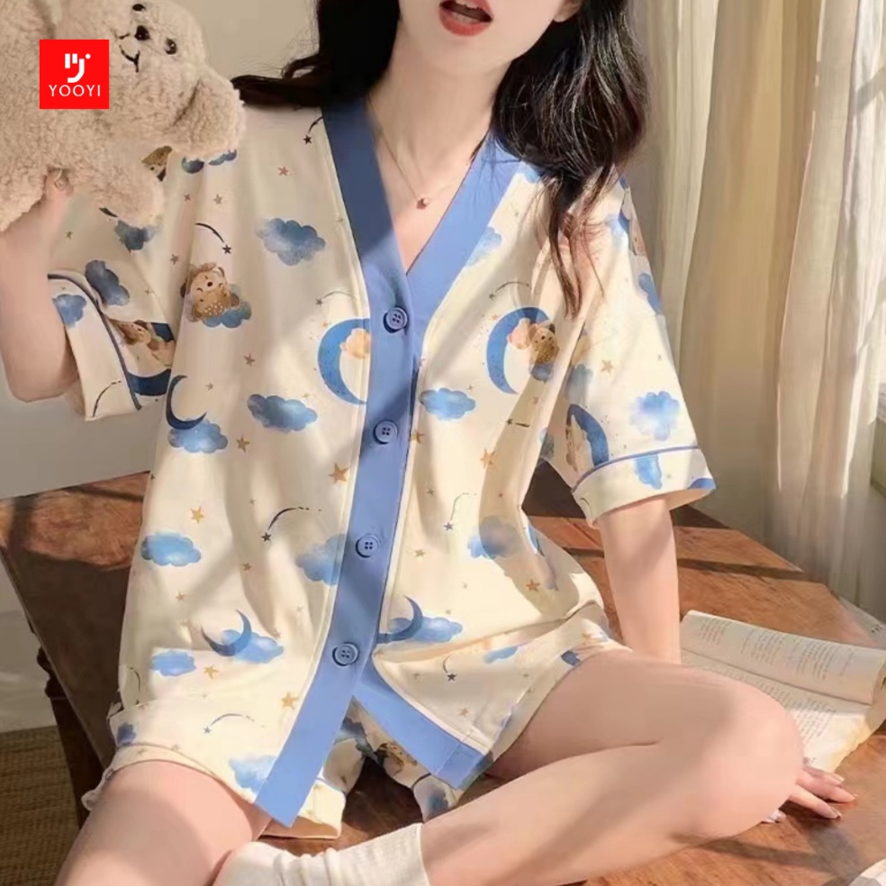 KODE L99F Yooyi Baju Tidur Wanita Set Dewasa Sexy Jumbo Celana Pendek Piyama HP Perempuan Model Keme