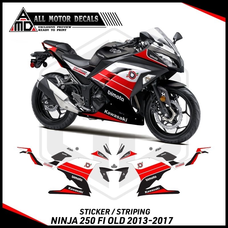 Stiker Semifull Kawasaki Ninja 250 Fi Old Livery Bimota / Striping Motor Ninja Fi 250R Tahun 2013 Sa