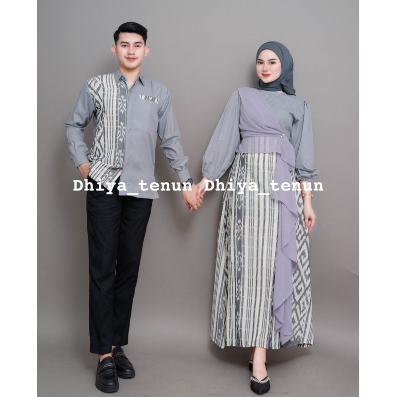 KARINA WHITE GREY COUPLE TENUN ETHNIK TROSO BAJU COUPLE MUSLIM GAMIS ETHNIK MODERN TENUN