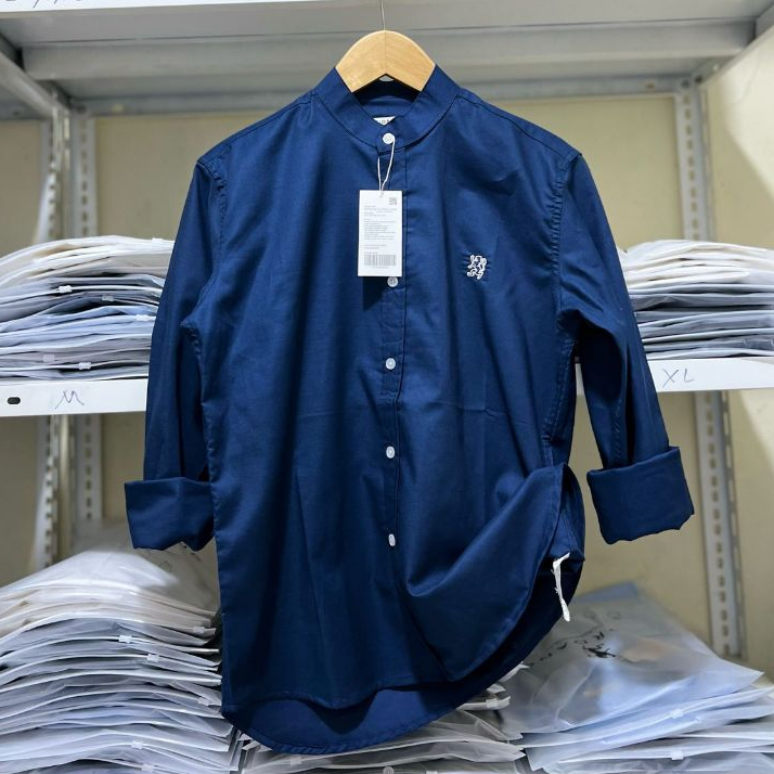 Kemeja Giordano Pria Lengan Panjang Premium Slim Fit Kerah Sanghai Kemeja Koko