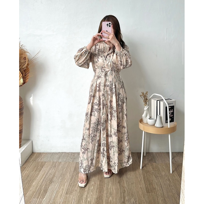 Fanya Kaftan Dress || Raya Collection Dress Idul Fitri Premium Kaftan Motif Bunga Satin Best Seller 