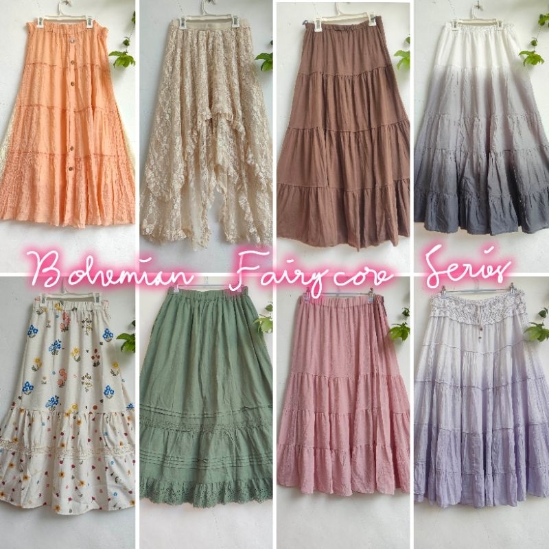 ROK UMPAK MEGAR GRADASI / OMBRE TIERED BOHEMIAN Y2K FAIRYCORE GRUNGE CORE SKIRT BRANDED SHEIN GRL SO