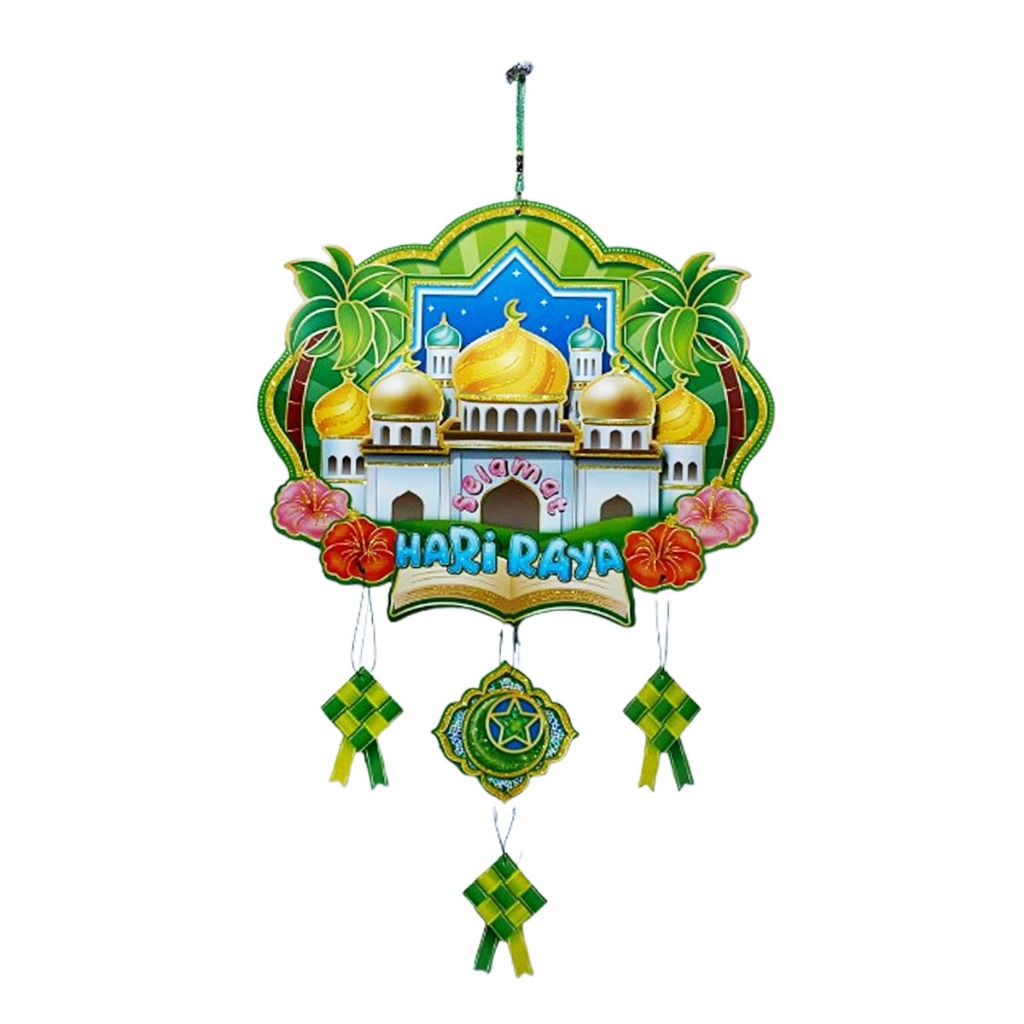 taqtiqtuq Hiasan Dinding Idul Fitri Gantungan 3D Garland Gambar Tempel Masjid Ketupat Bulan Bintang