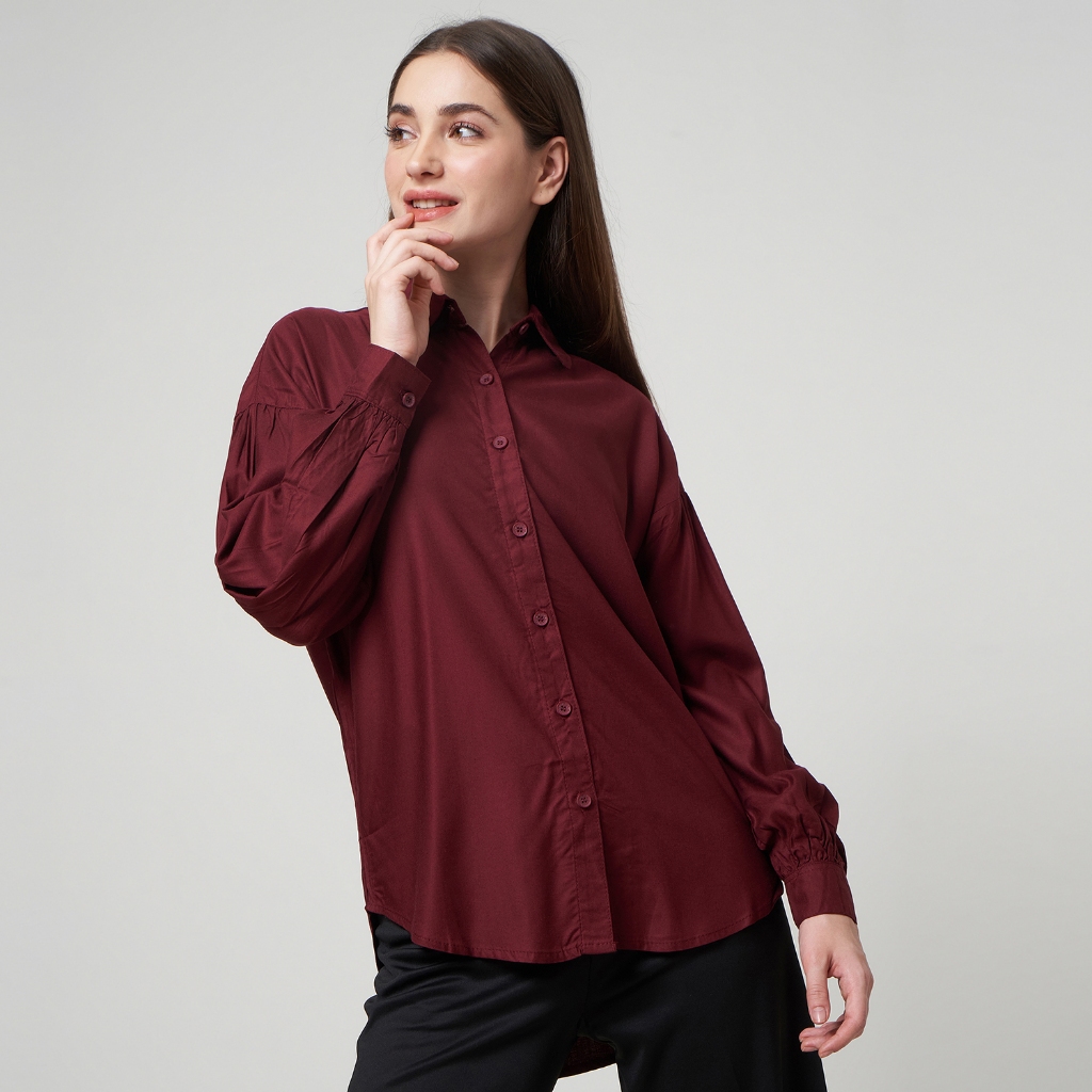 MCB Kemeja Wanita Oversize Basic Polos Rimple Lila Maroon | 5521015