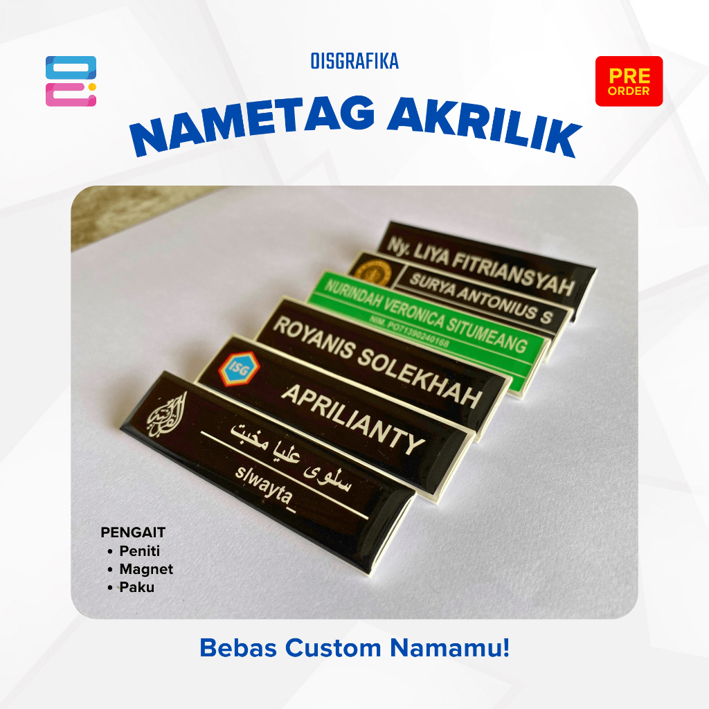 

Name Tag Akrilik Nama Dada Papan Nama Custom Nama Logo - Magnet Peniti Paku
