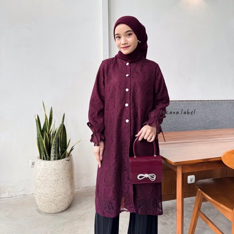 Locana Label Aluna Tunic Original Blouse Tunik Hari Raya Brokat Kondangan Kebaya Lebaran Wisuda Berk