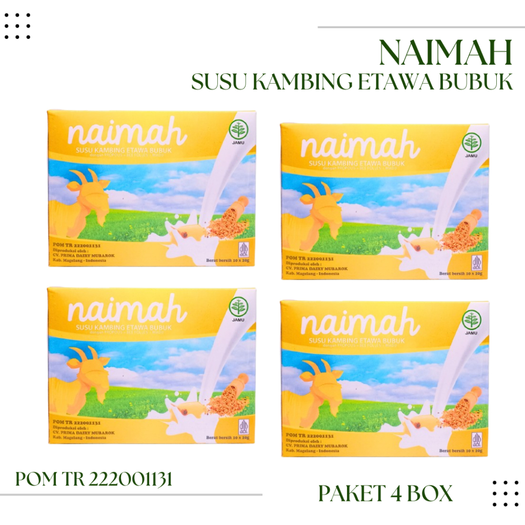 

[ PAKET 4 BOX ] Susu Bubuk Naimah | Susu Kambing Etawa Propolis Bee Pollen Naimah