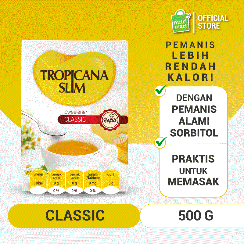 

Tropicana Slim Sweetener Classic Refill 500gr - Pemanis untuk Bantu Batasi Gula