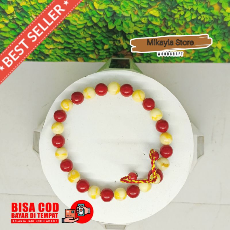 Gelang Kombinasi Bahan Batu Coral Marjan Merah Dan Putih Size 6-7mm