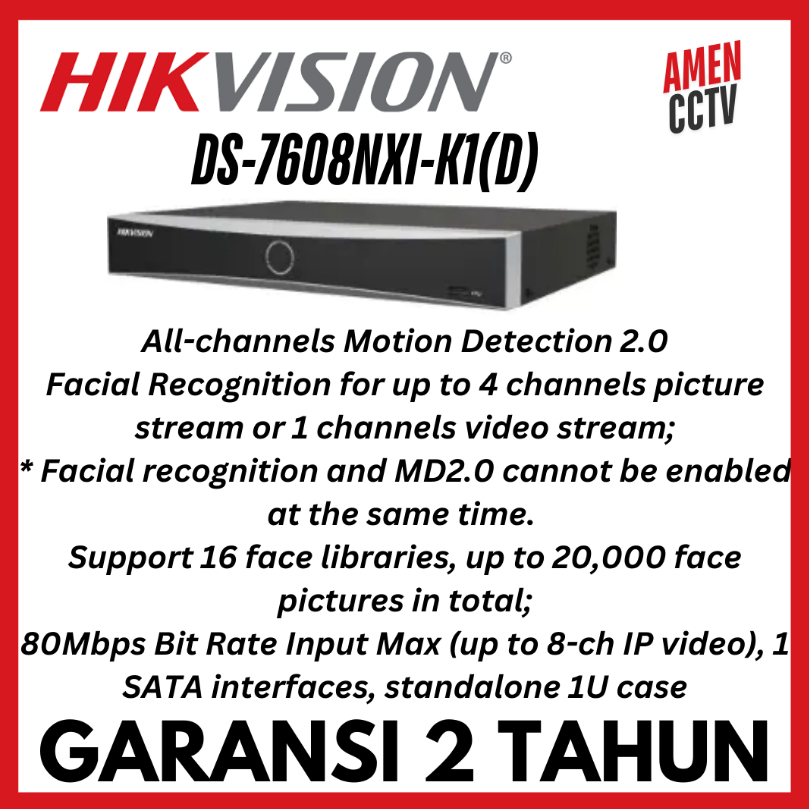 NVR Hikvision DS-7600NXI-K1/K2 Series AcuSense DS-7608NXI-K1(D)