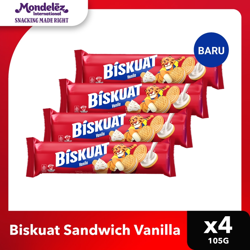 

Biskuat Sandwich dengan Krim Rasa Vanilla 105g x 4