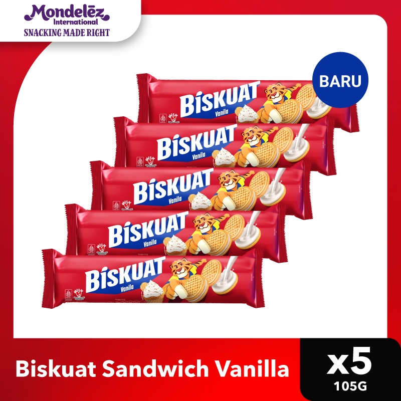 

Biskuat Sandwich dengan Krim Rasa Vanilla 105g x 5