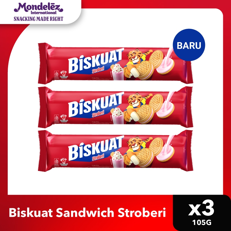 

Biskuat Sandwich dengan Krim Rasa Stroberi 105g x 3