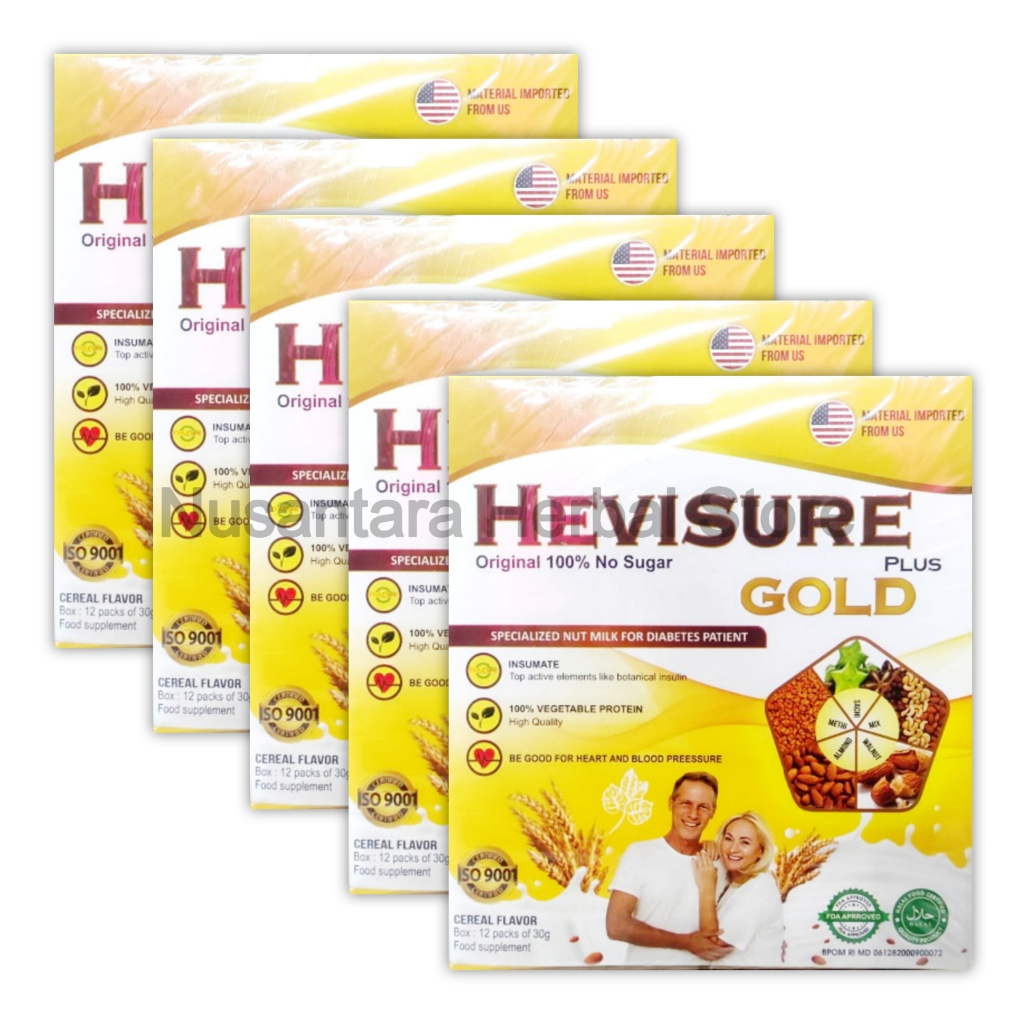 

5 Box Hevisure Gold Susu Diabetes Kencing Manis Dan Penstabil Gula Darah 100% Original Asli Resmi BPOM