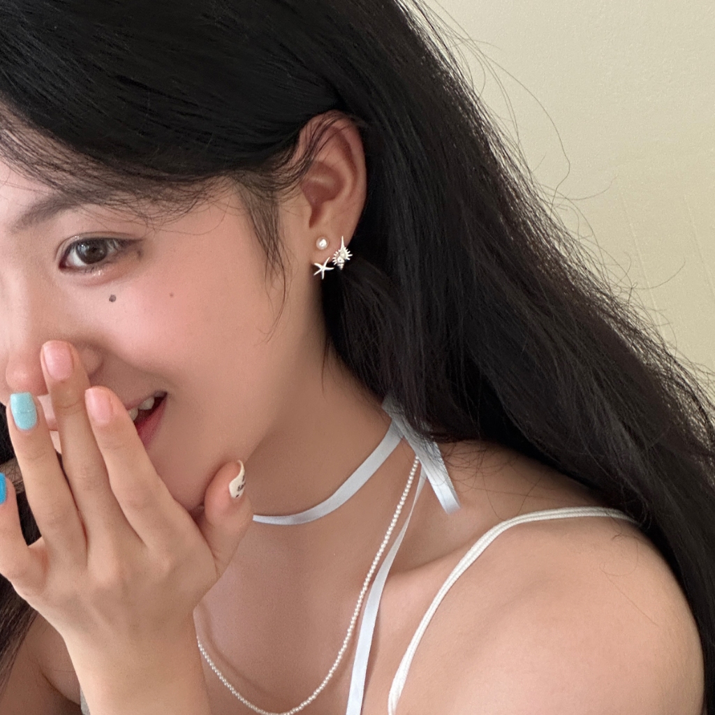 Ear Partner Anting mutiara keong asli unik untuk wanita desain asli yang dipasang di belakang jarum 