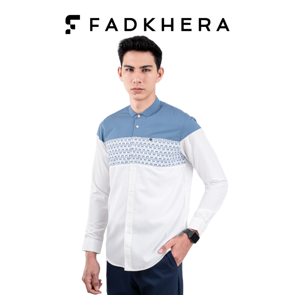 FADKHERA ELZAN | Fadkhera Official Store Baju Koko Kemeja Pria Dewasa Biru Lengan Panjang Depok