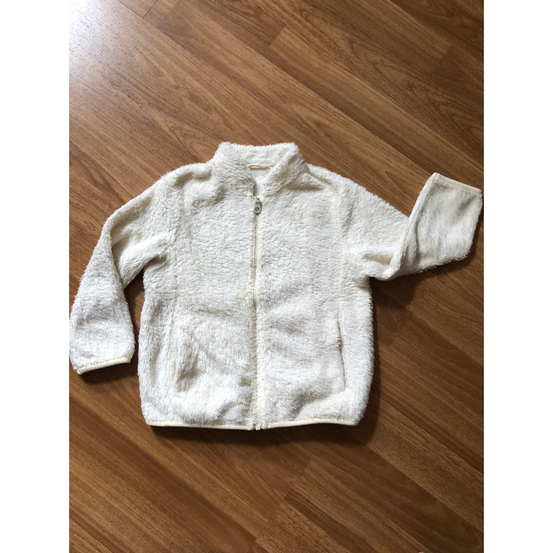 pakaian outer bulu anak Uniqlo putih PRELOVED size 100