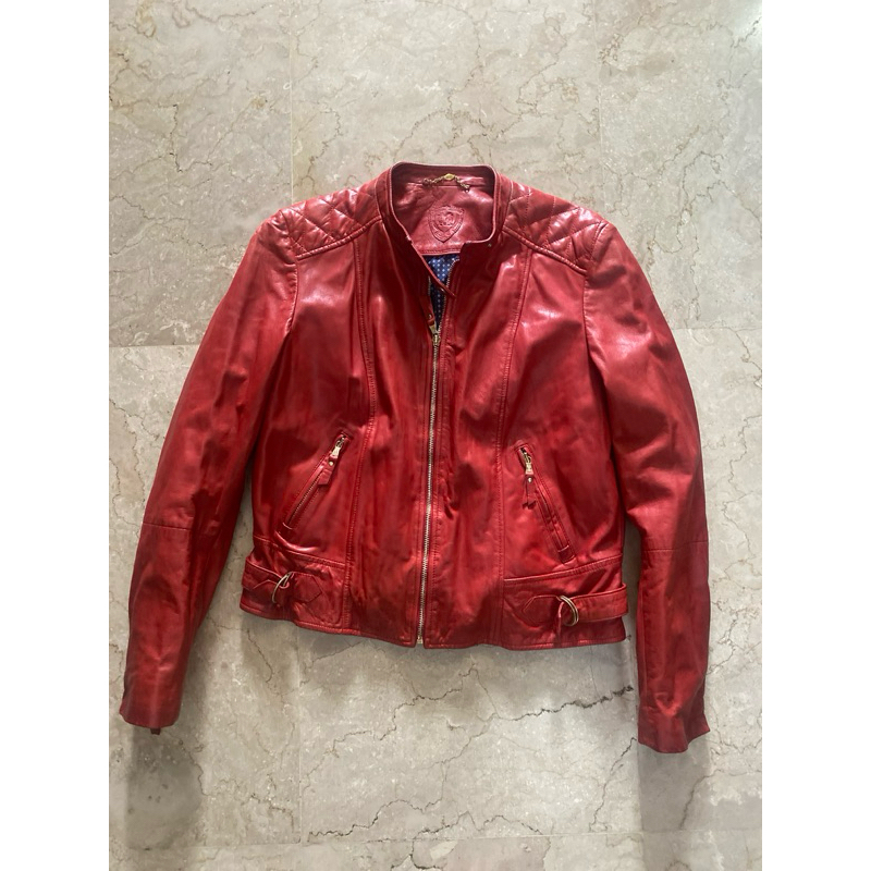 Jaket Kulit Merah Massimo Dutti Ori