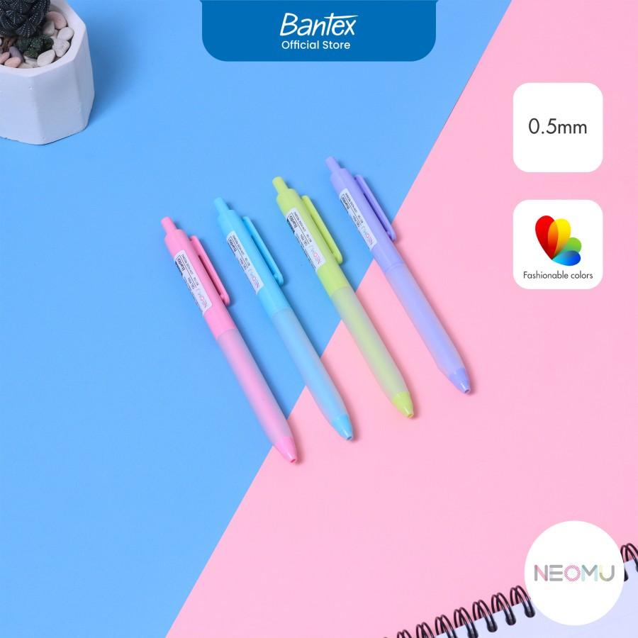 

Bantex Gel Pen / Pulpen Pena Tip 0.5 mm Low Noise Pressing Pegangan Nyaman Warna Pastel # BG1106