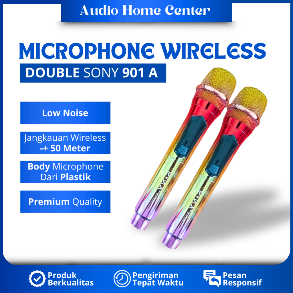 MICROPHONE WIRELESS KARAOKE SONY 901A DOUBLE WIRELESS MICROPHONE TANPA KABEL MIC WIRELESS KARAOKE