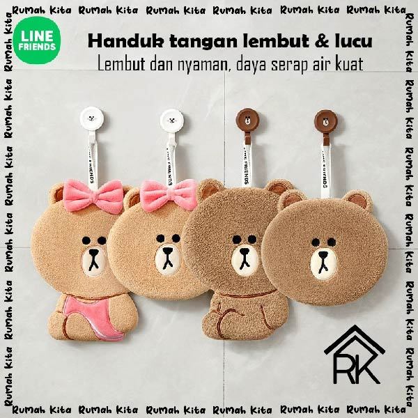 LINE FRIENDS - HANDUK LAP TANGAN GANTUNG BULU TEBAL LEMBUT LUCU MOTIF KEPALA BROWN CHOCO