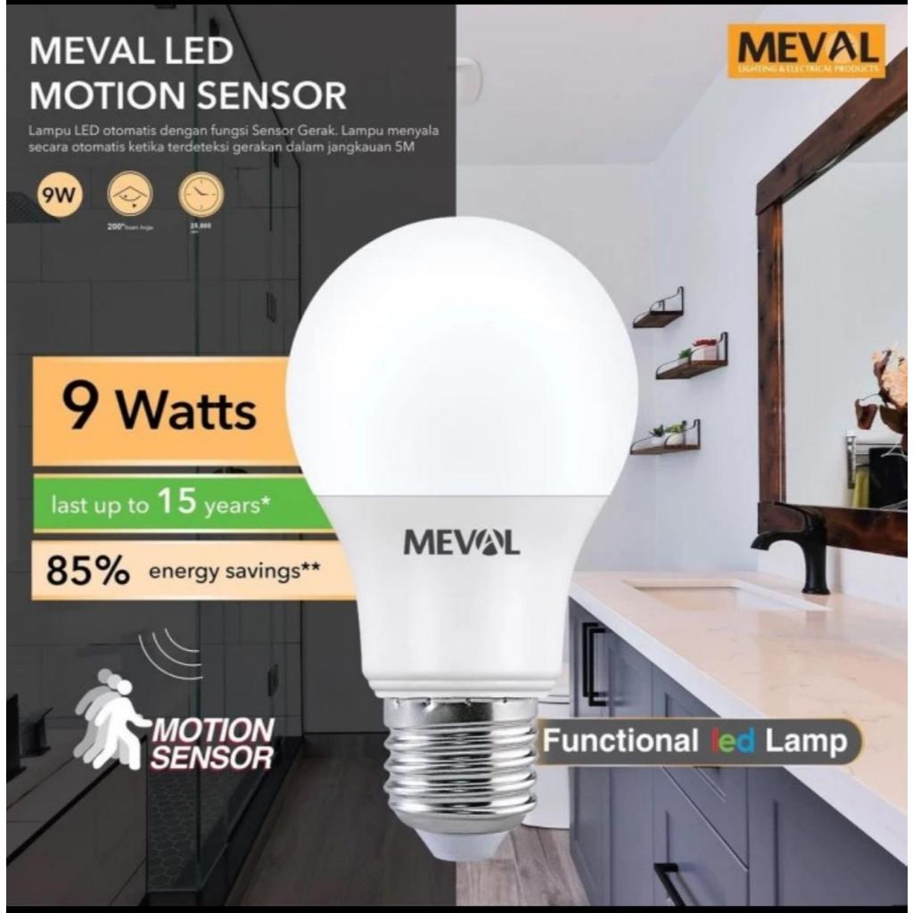 LAMPU LED SENSOR GERAK MEVAL 9 WATT / LED BULB MOTION SENSOR 9 WATT MEVAL