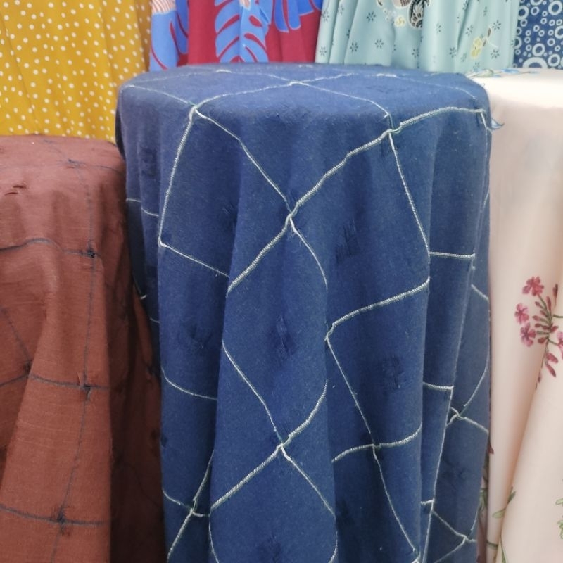 kain katun linen premium - bahan linen motif kotak - kain linen terbaru - kain cotton linen - kain k