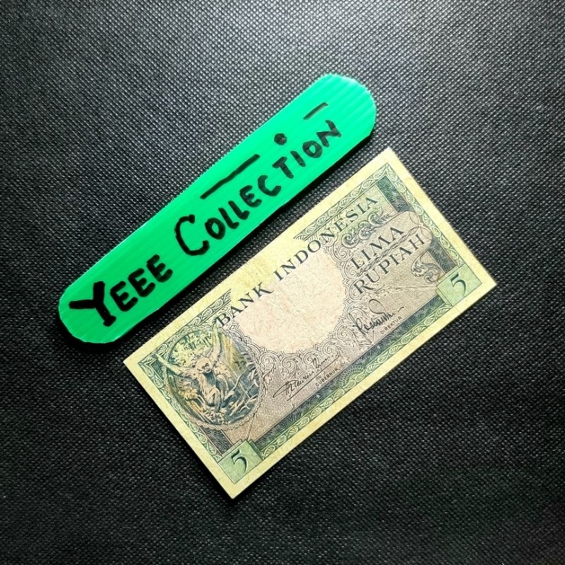 Uang Kertas Kuno 5 Rupiah Kera Seri Hewan - VF Bagus Prefix 2 Huruf