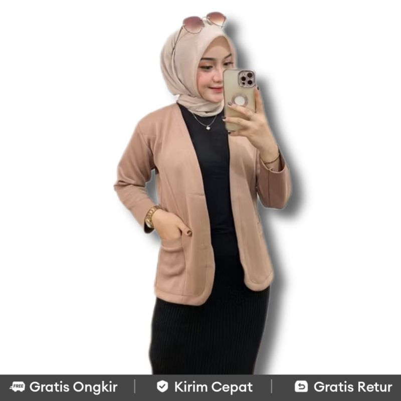 Blazer wanita lengan panjang warna coklat atasan cewek terbaru