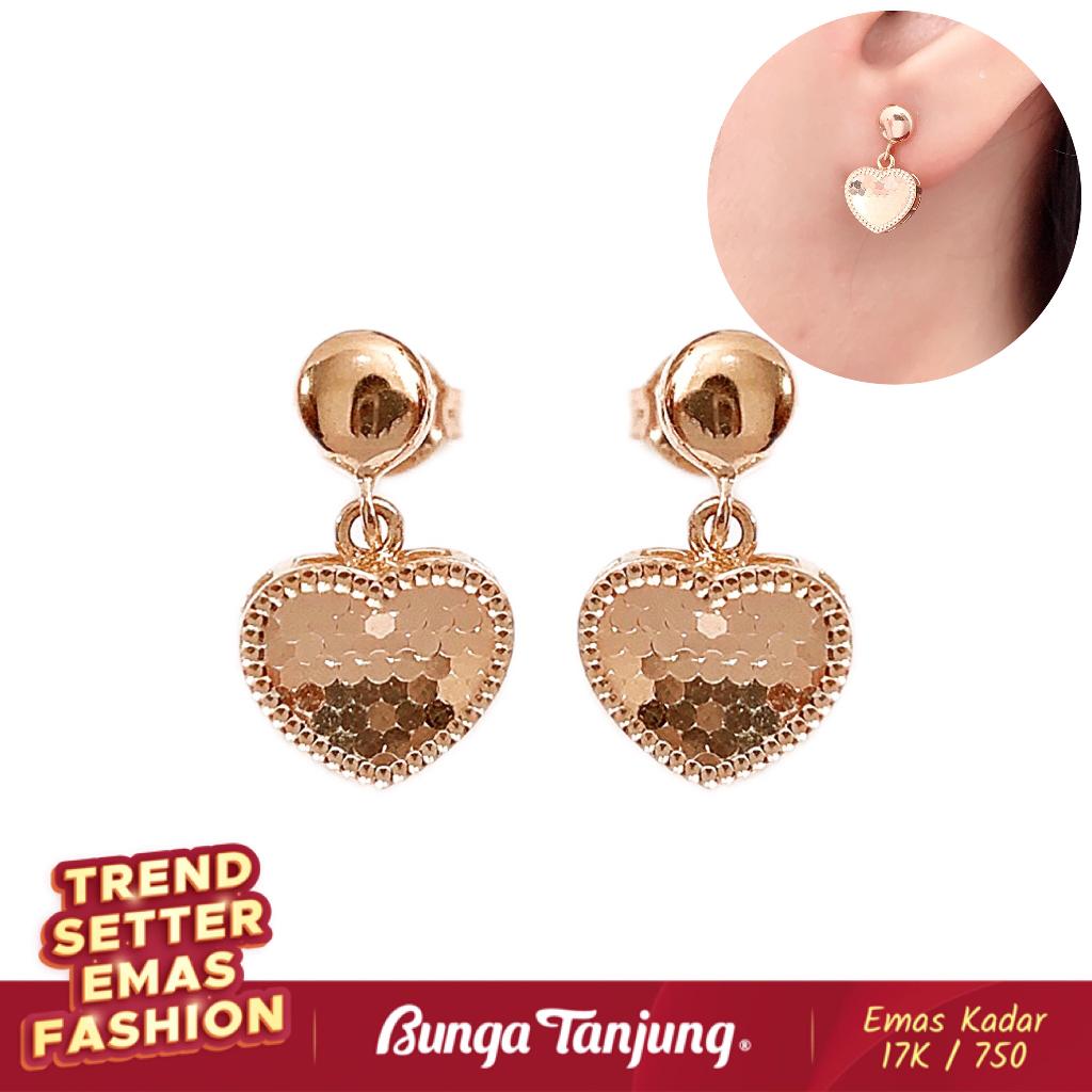 ANTING TINDIK BULAT HATI DISCO - EMAS 17K - BUNGA TANJUNG GOLD