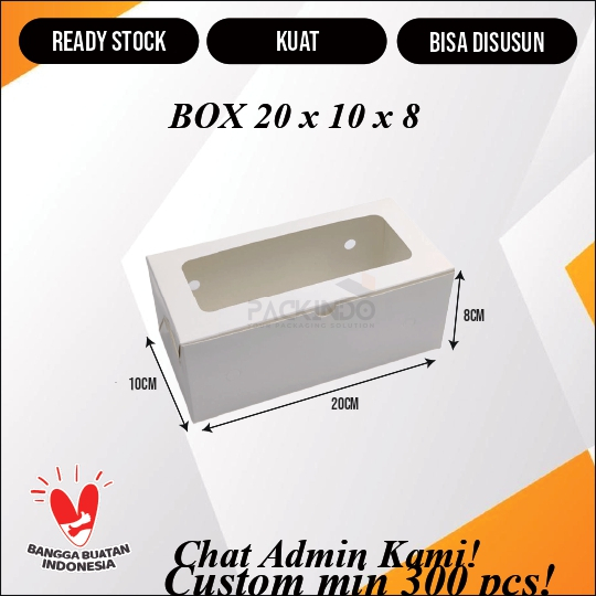 

(10 pcs) Tempat Kue Kotak Dus Wadah Ivory Polos 20 cm x 10 cm x 8 cm Jendela Mika